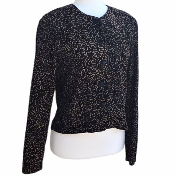 Norton McNaughton Black Velvet Gold Detail Blazer - Picture 2 of 13